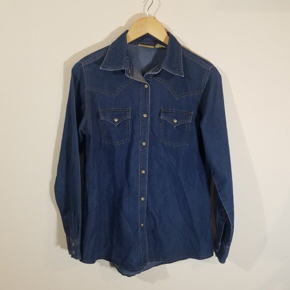 Women's Wrangler Western Denim Button Snap Shirt - Size Medium - Picture 1 of 14